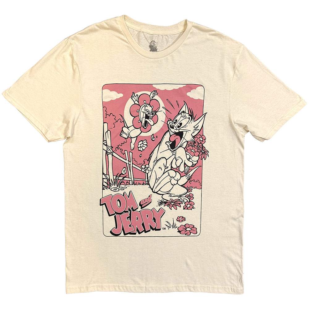 Tom And Jerry - Flower Picking Heren Tshirt - Creme